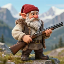 old wise dwarf with shotgun in mountains, 3 5 mm, 8 k, highly detailed