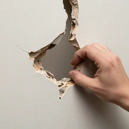 a hand breaks a wall.