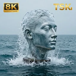 a water sculpture in the shape of a human head, on the ocean water, water manipulation, cinematic, in the style of johnson tsang, long shot, hyper detailed, hyper realistic, ray tracing, 8 k resolution, sharp focus, realistic water, award winning
