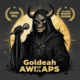 dark death metal themed vector illustration of a fantastical menacing ent holding a microphone, award winning, grunge, iconic, golden ratio