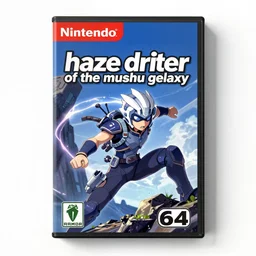 the cover for a nintendo 6 4 game titled'haze drifter of the mushu galaxy'