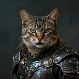 art by greg rutkowski, portrait of a male humanoid feline, pointed ears, long hair, predatory look, feral but civilized, notorious fangs, wearing an futuristic gear that looks like a mix between viking, samurai and templar culture, sharp focus, cinematic lighting, artstation hq.