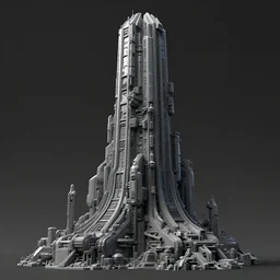 3d sculpt of a thick futurist scifi cyberpunk tower inspired by the matrix, star wars, ilm, beeple, star citizen halo, mass effect, starship troopers, elysium, the expanse, high tech industrial, Artstation Unreal
