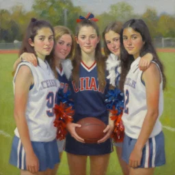 ray lewis with high school girls, oil on canvas
