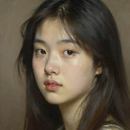 Bouguereau painting .close up of attractive korean girl
