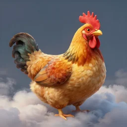 a cute giant chicken in the clouds, detailed digital painting, moody, colorful, digital art by kilian eng and simon stalenhag