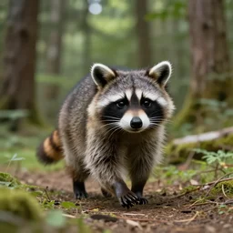 cute raccoon walk in the forest, trending on artstation, 35mm, by Noah Bradley