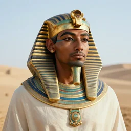 a man in egyptian clothing wearing rings and jewlery on his neck, 8k resolution, serene, photorealistic, digital art, hyperdetailed, Unreal Engine