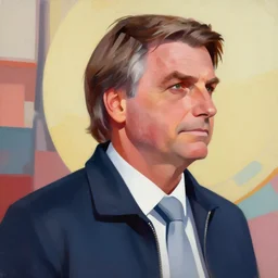 Portrait painting of Evil jair messias bolsonaro wearing a jacket and a collar, as an Overwatch character, medium shot, asymmetrical, profile picture, Organic Painting, sunny day, Matte Painting, bold shapes, hard edges, street art, trending on artstation, by Huang Guangjian and Gil Elvgren and Sachin Teng