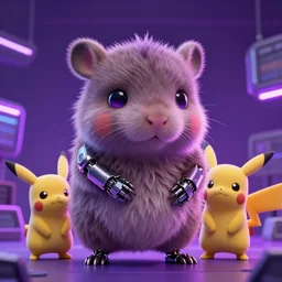 hyperrealistic 3 d render post - cyberpunk very cute fluffy! wombat!! cyborg, mechanical paw, highly detailed, unreal engine cinematic smooth, in the style of detective pikachu, hannah yata charlie immer, neon purple light, low angle, uhd 8 k, sharp focus