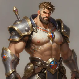 painted portrait of rugged beautiful thick muscular zarya from overwatch wearing, fantasy, intricate, elegant, extremely detailed digital painting trending artstation concept art heroic portrait sharp focus, illustration, art by artgerm, greg rutkowski magali villeneuve gaston bussiere