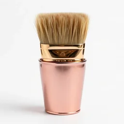 rose gold paintbrush cup, commercial catalog photo, isolated on a pure white background, centered, entire object in frame, sharp focus, soft studio lighting