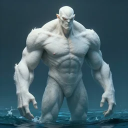 cthulhu humanoid giant, pale white skin. broad shoulders, body builder, digital art, ocean, trending on artstation, rendered by octane, matte painting