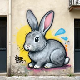 street art of a bunny, bordalo ii artstyle