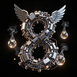 an immaculate render of a metallic spiral made of old modular robot parts spawning cables and bird wings surrounded by glowing orbs made from chrome and incense smoke with a black background, powerful, cinematic, beautifully lit, no background, by craig mullins, by galan pang, 3 d, trending on artstation, octane render, 8 k
