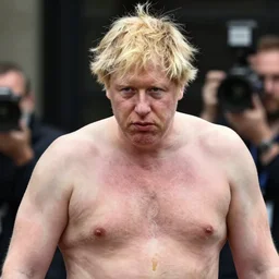 paparazzi picture of Boris Johnson shirtless highly detailed fat hairy