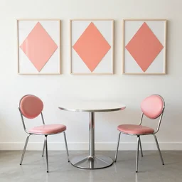 photo, photography, mid - century kitchen chairs, vintage home wall art, 5 0 s chrome, pink, coral, retro, coral, salmon, diamond, dinette set