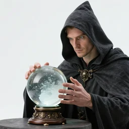 wizard in a hooded cloak gazing into a crystal ball, high details, intricately detailed, by vincent di fate, inking, 3 color screen print, masterpiece, trending on artstation,, sharp, details, hyper - detailed, hd, 4 k, 8 k