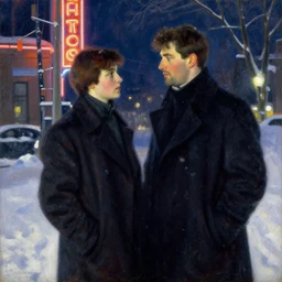 winter, colin farrell, neon light, painting by gaston bussiere, craig mullins, j. c. leyendecker
