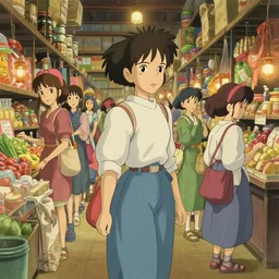 Shoppers Choose Magical Female Slaves in Huge Market, 4K Digital Painting by Studio Ghibli Hayao Miyazaki, Very Sharp and Detailed, Trending on ArtStation