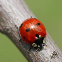 A realistic photo of a lady bug on a tree up close