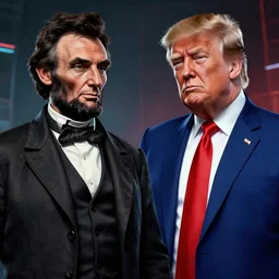 abraham lincoln in an mma fight vs donald trump, platinum unreal engine 6, epic game graphics, fantasy, cyberpunk, conceptual art, ray tracing
