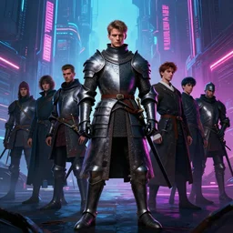 medieval knight standing in a neon lit futuristic city, wlop, ilya kuvshinov, artgerm, krenz cushart, greg rutkowski, hiroaki samura, range murata, james jean, katsuhiro otomo, erik jones, serov, surikov, vasnetsov, repin, kramskoi