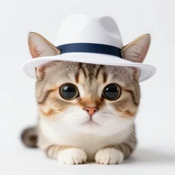 cat wearing a white hat, 3 3 mm photo