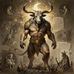 taurus zodiac character concept art, digital painting, mixed media, trending on artstation and deviantart, epic composition, magnum opus, highly detailed, 8 k