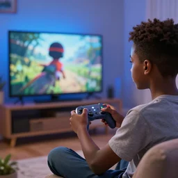 a black boy [ { playing video - game in your room!!! ] } ) paint high detailed, volumetric light - s 1 5 0