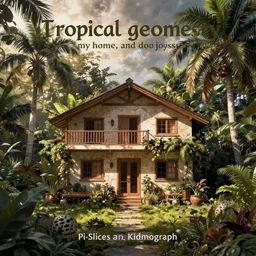 album cover design tropical geometry, my home, house and joyess emotion, by Pi-Slices and Kidmograph, beautiful striking cerebral digital art