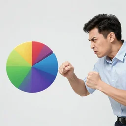 photo of an angry man about to punch a colorful pie chart