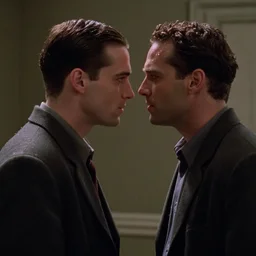 a still of a Draconian in the American Psycho (2000), doing the Bateman stare, cinematic still, 4K Bluray