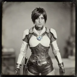 a daguerrotype photo of tracer overwatch cosplayer, very early film stock, 1 8 0 0 s, vintage