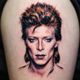 tattoo design, stencil, portrait of david bowie, symmetrical face