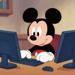 disney animated still of mickey mouse sitting at a computer stressed about work from the animated movie, 4 k