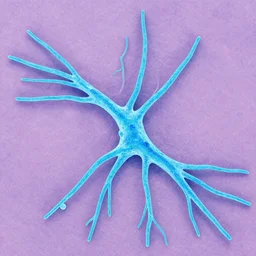dendrites of the neurons are stained cyan in this image