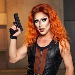 justin trudeau in drag ( ( ( orange ) ) ) holding glock!, in gears of war, 8 k hdr