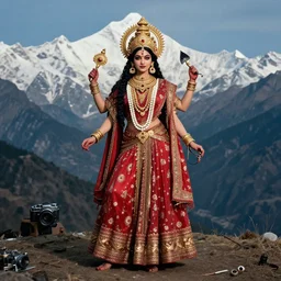 fashion photograph of Hindu goddess in front of Himalayas, by Tim Walker, shot on phase one camera, 8K,
