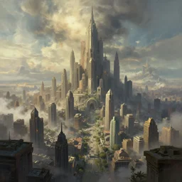 great city at the end of time, a sci-fi digital painting by Greg Rutkowski and James Gurney, trending on Artstation, eerily beautiful, highly detailed