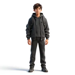 hooded student with backpack, detailed 3d character render, full body, standing, isolated on a pure white background, centered, whole figure in frame, sharp focus, studio lighting
