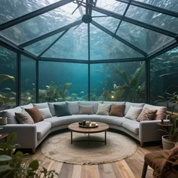underwater glass house, comfy living room