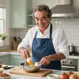 realistic still of danny devito cooking eggs in riverwood, amazing details, 8 k, 8 5 mm, f. 1 4, beautiful composition