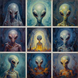 collage style oil painting of alien abduction