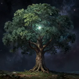 a cosmic life tree by caspar david friedrich, digital art, artstation, low angle,