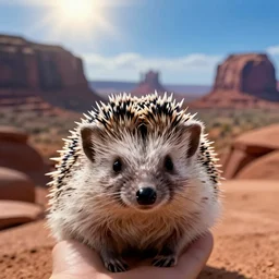 selfie of hedgehog with monument valley in the background
