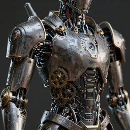 a cyberpunk robot made of engraved full plate armor and gears, macro shot by justin gerard, unreal engine, physically based rendering