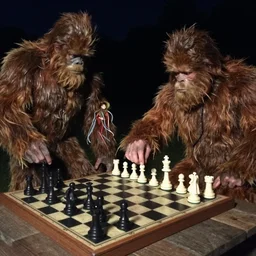found footage of big foot playing a game of chess against a fairy, outside at night, iphone 4 camera, terrible lighting