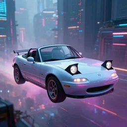 a futuristic hovering, cyberpunk mazda miata in cyberpunk city, cyberpunk futuristic digital art concept