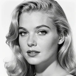 stunning award - winning portrait by peter lindbergh of a beautiful young feminine blonde woman. close up black and white shot. vintage hollywood glamour. long shiny curly hair. dramatic high fashion makeup. canon 5 0 mm.